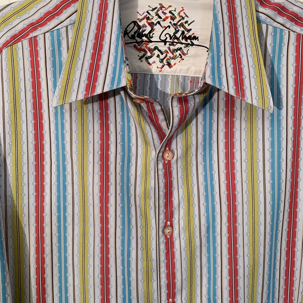 Robert Graham Striped Multi Colored Button Up Xl - image 4
